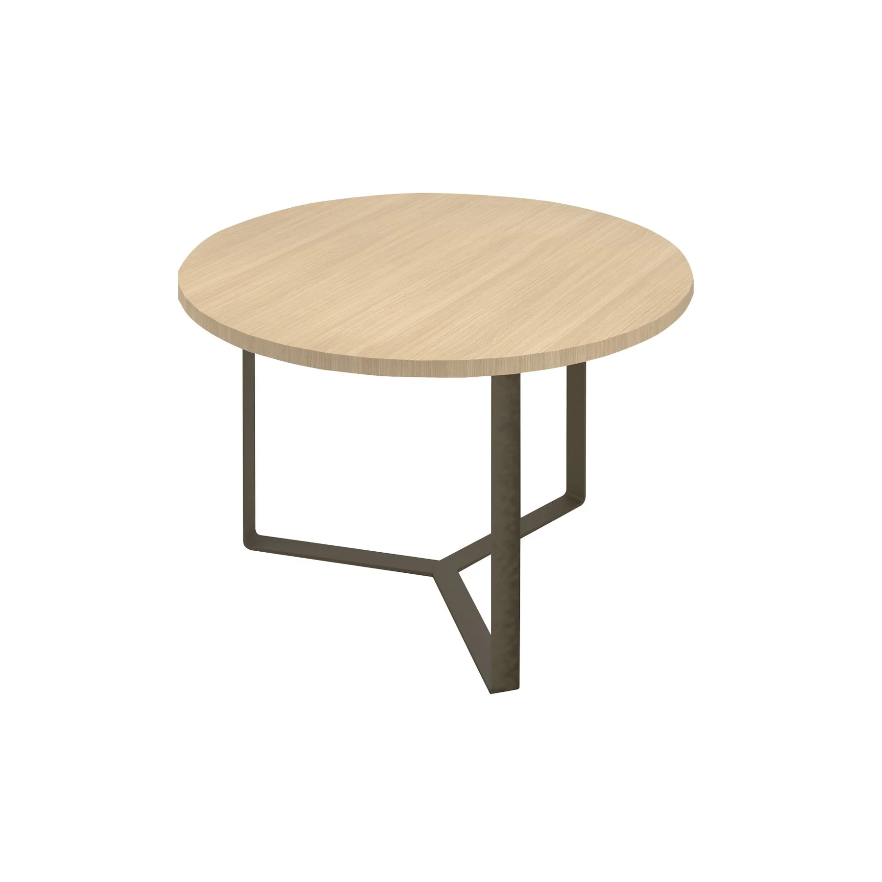 Conference table Narbutas Plana, 1200 x 1200 x 750 mm, round top, chipboard 36 mm, bleached oak melamine, dark bronze metal