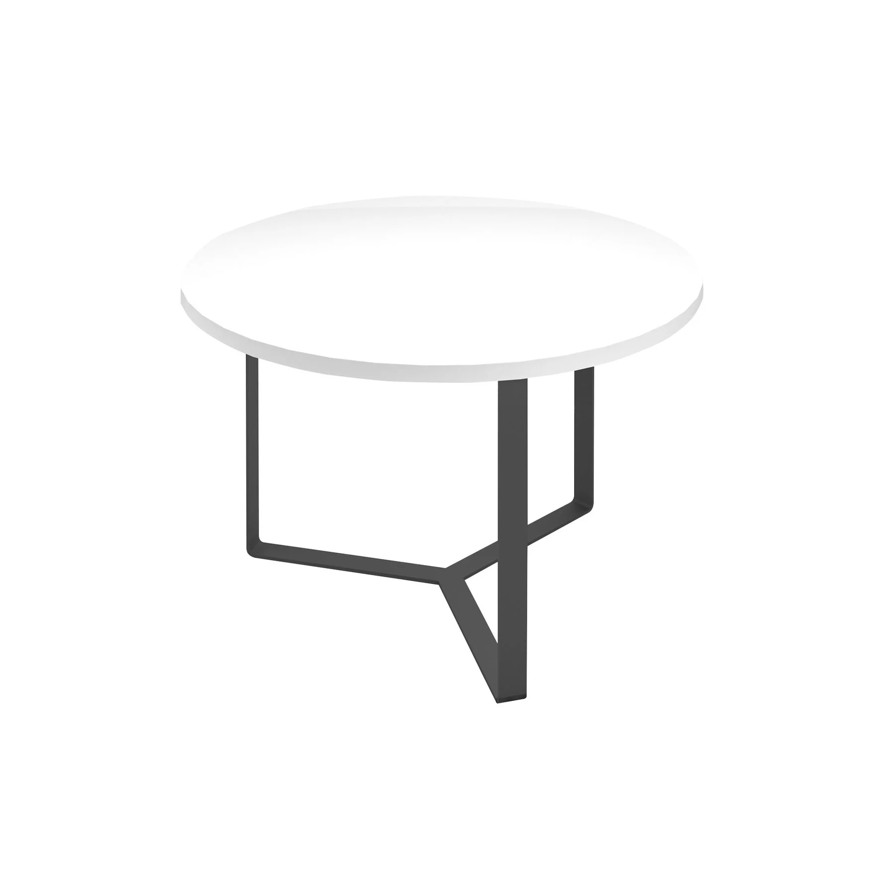 Conference table Narbutas Plana, 1200 x 1200 x 750 mm, round top, chipboard 36 mm, white melamine, dark grey metal