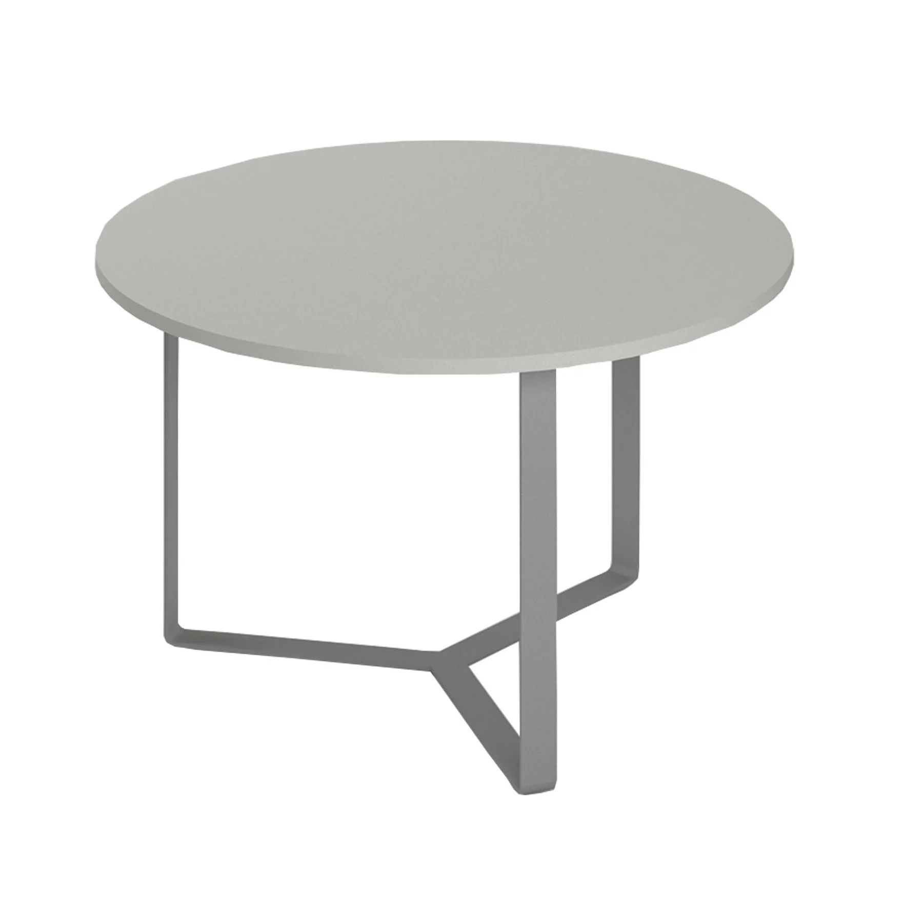 Conference table Narbutas Plana, 1200 x 1200 x 750 mm, round top, chipboard 36 mm, pearl grey melamine, grey metal