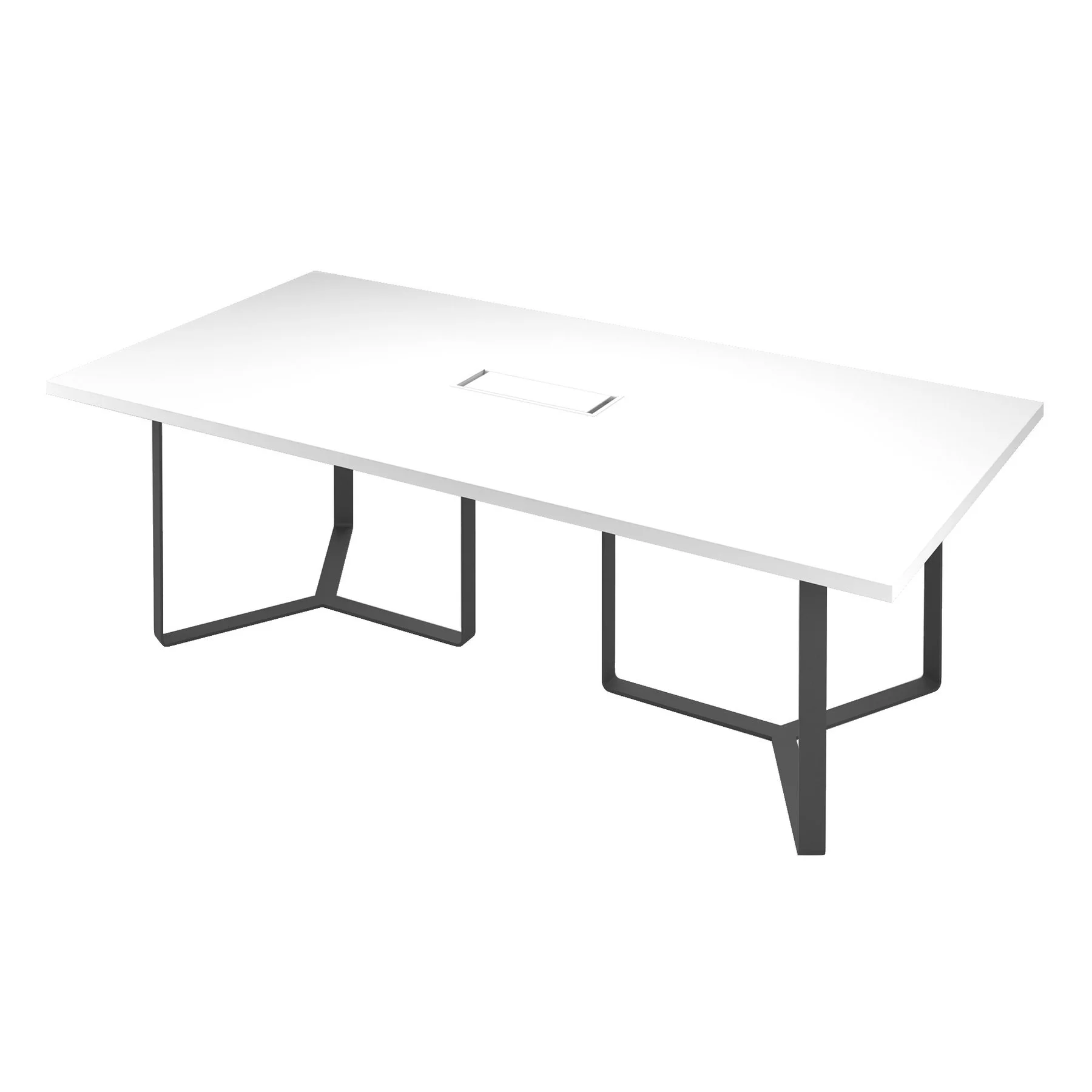 Conference table Narbutas Plana, 4200 x 1200 x 750 mm, rectangular top, oak veneer, white metal, white metal cable box