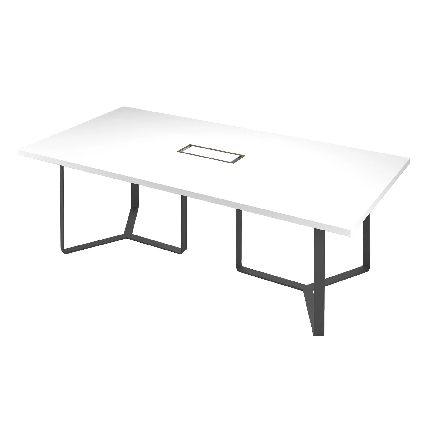Conference table Narbutas Plana, 4200 x 1200 x 750 mm, rectangular top, chipboard 36 mm, bleached oak melamine, black metal, white metal cable box