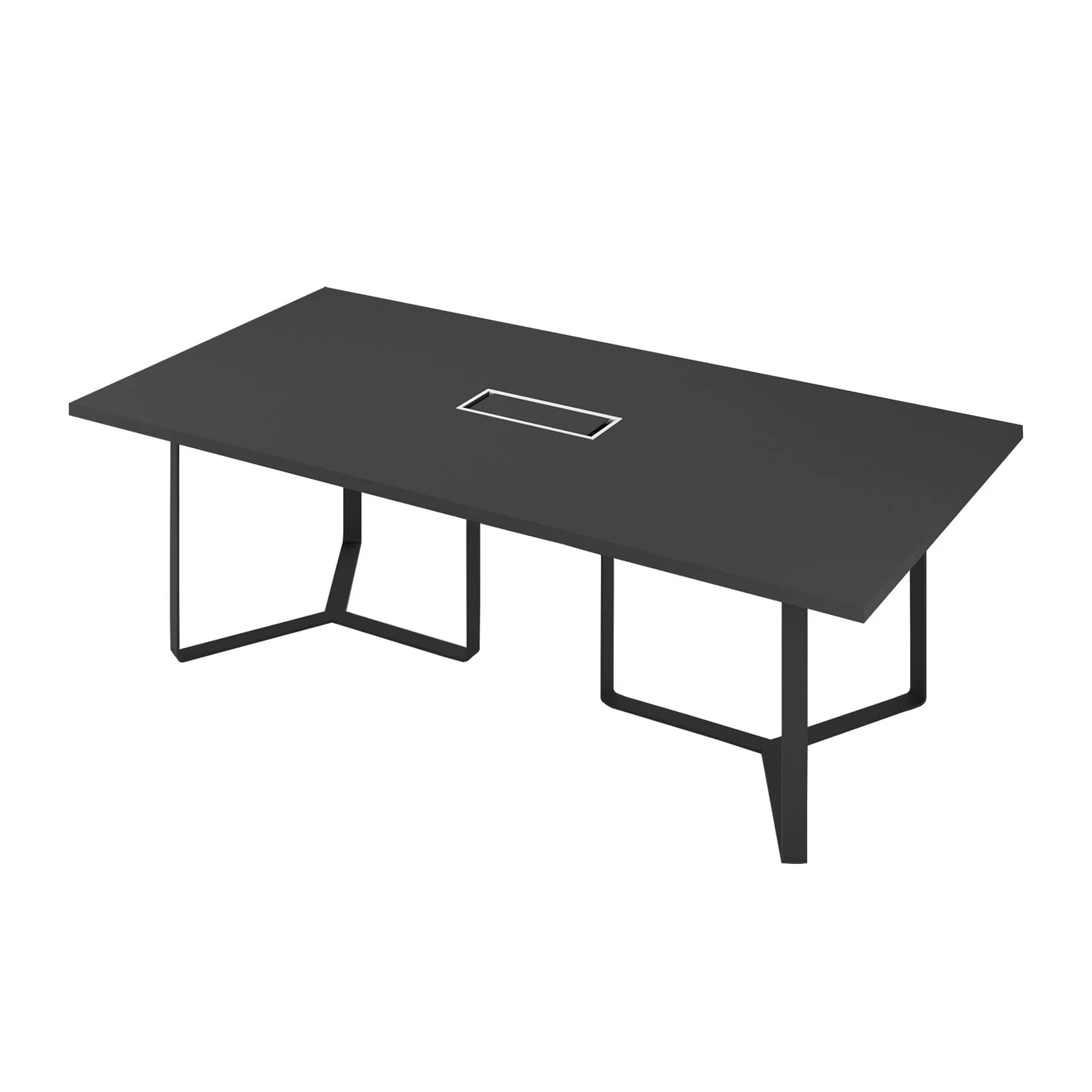 Conference table Narbutas Plana, 4200 x 1200 x 750 mm, rectangular top, chipboard 36 mm, bleached oak, black metal, dark grey metal cable box
