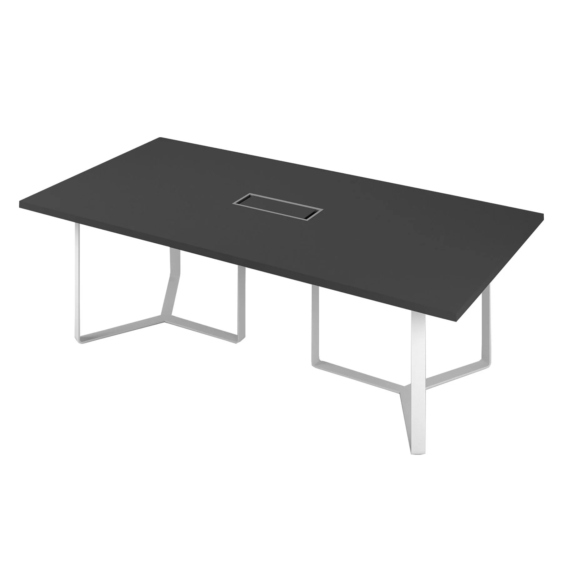 Conference table Narbutas Plana, 4200 x 1200 x 750 mm, rectangular top, chipboard 36 mm, bleached oak melamine, chrome metal, chrome cable box