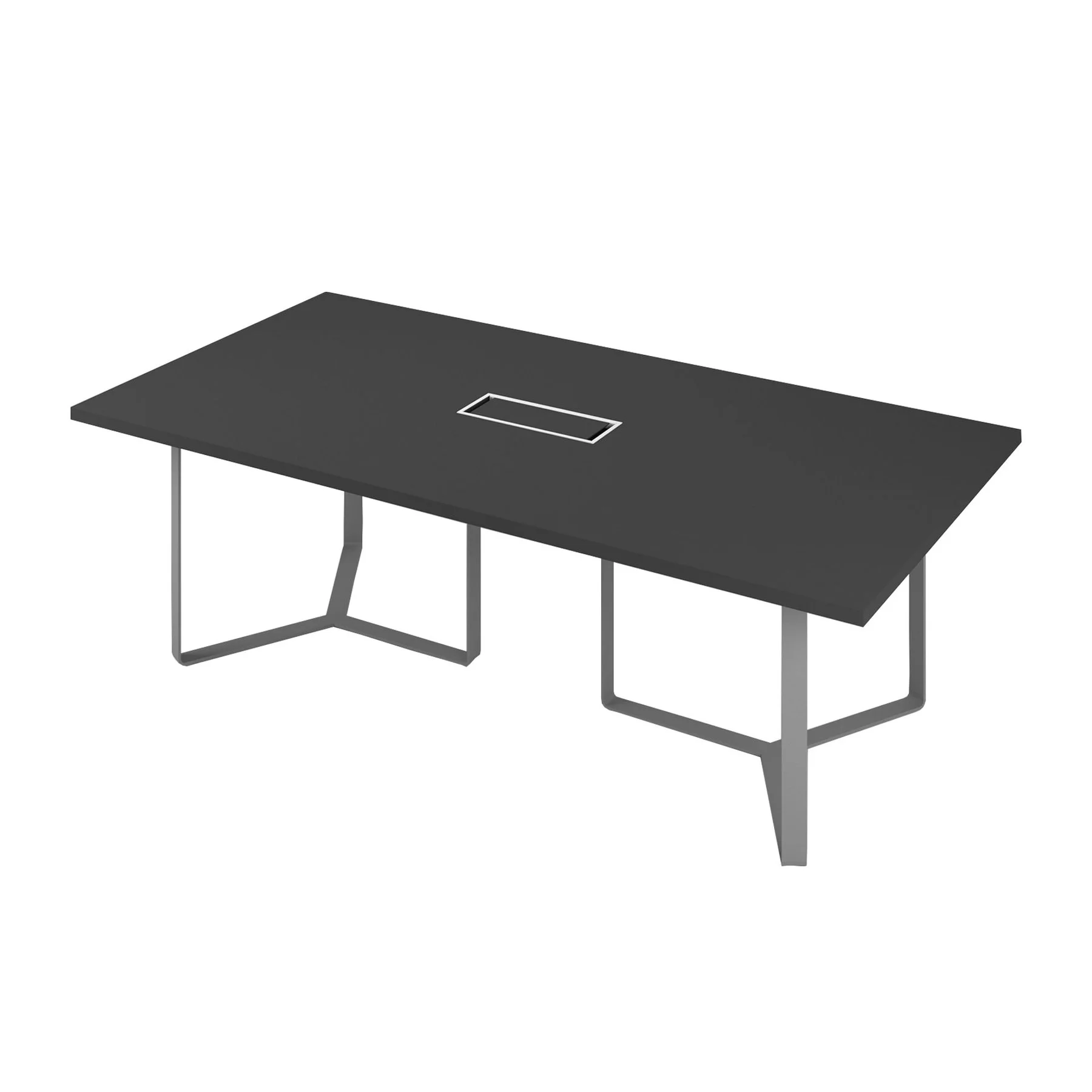 Conference table Narbutas Plana, 4200 x 1200 x 750 mm, rectangular top, chipboard 36 mm, bleached oak melamine, grey metal, bronze metal cable box