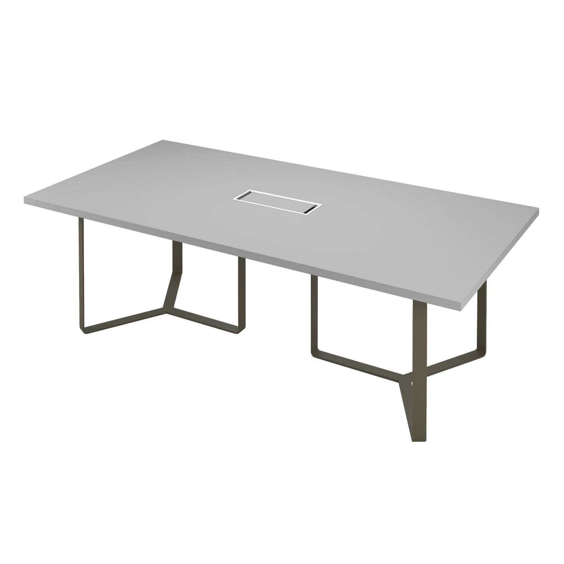 Conference table Narbutas Plana, 4200 x 1200 x 750 mm, rectangular top, chipboard 36 mm, bleached oak, dark bronze metal, dark bronze cable box