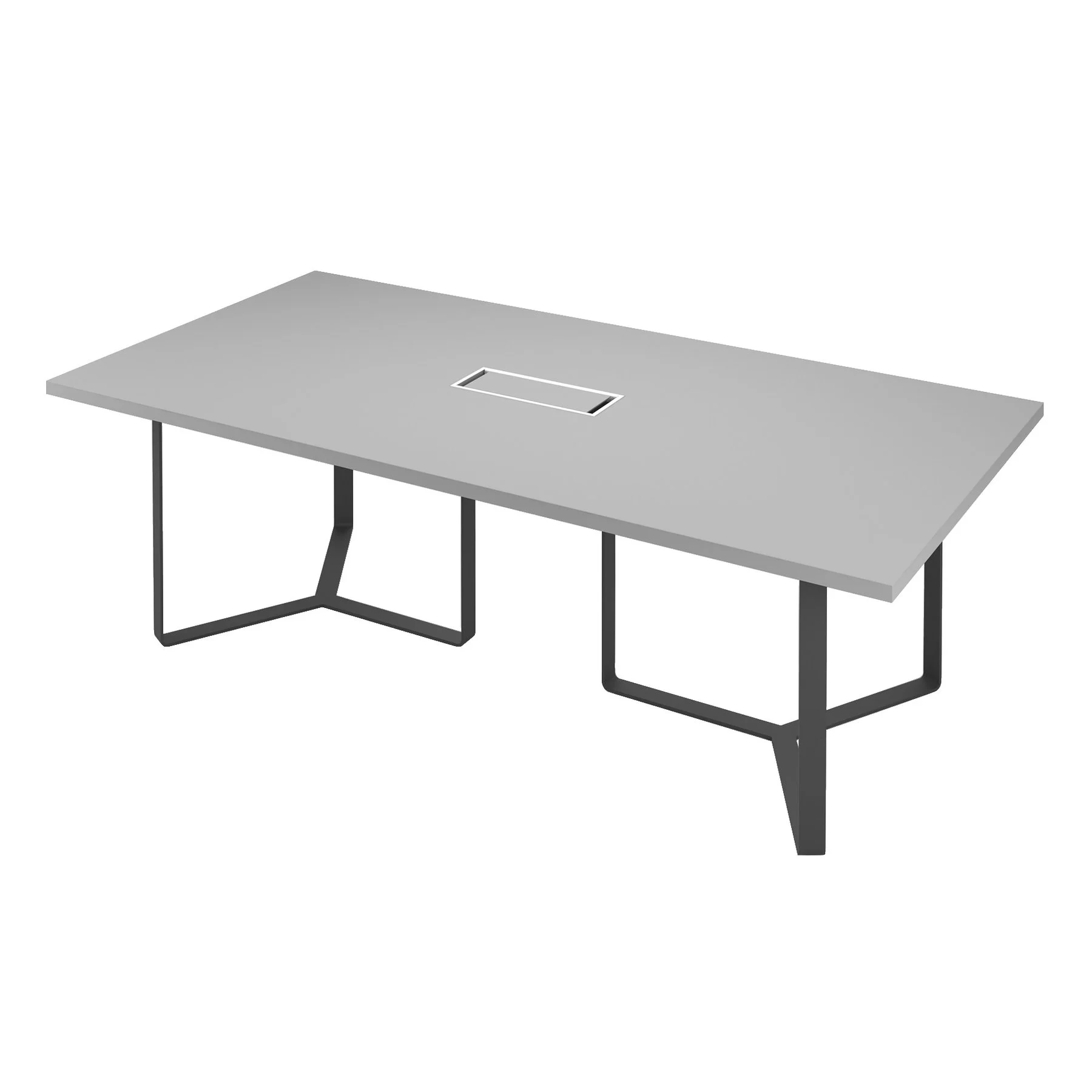 Conference table Narbutas Plana, 4200 x 1200 x 750 mm, rectangular top, chipboard 36 mm, bleached oak, dark grey metal, dark bronze cable box
