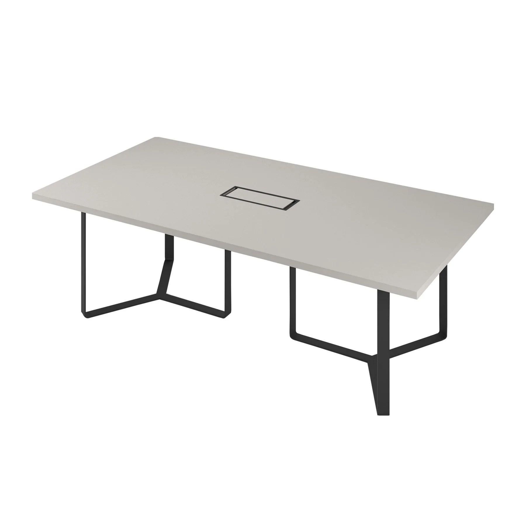 Conference table Narbutas Plana, 4200 x 1200 x 750 mm, rectangular top, chipboard 36 mm, amber oak melamine, black metal, grey metal cable box