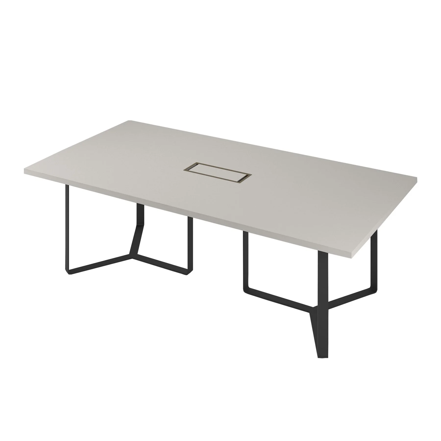 Conference table Narbutas Plana, 4200 x 1200 x 750 mm, rectangular top, chipboard 36 mm, amber oak melamine, white metal, black metal cable box