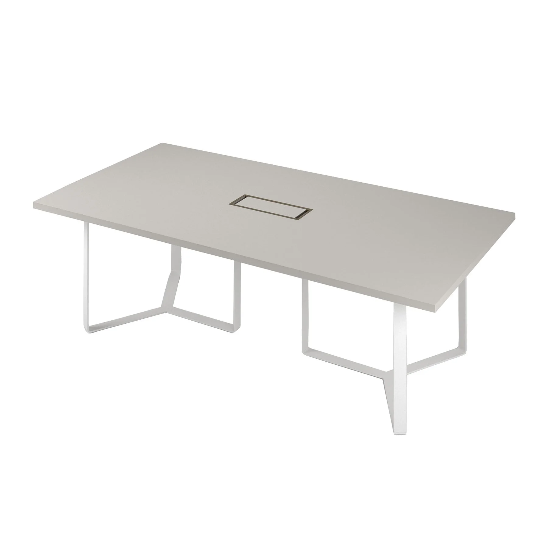 Conference table Narbutas Plana, 4200 x 1200 x 750 mm, rectangular top, chipboard 36 mm, amber oak melamine, grey metal, black metal cable box