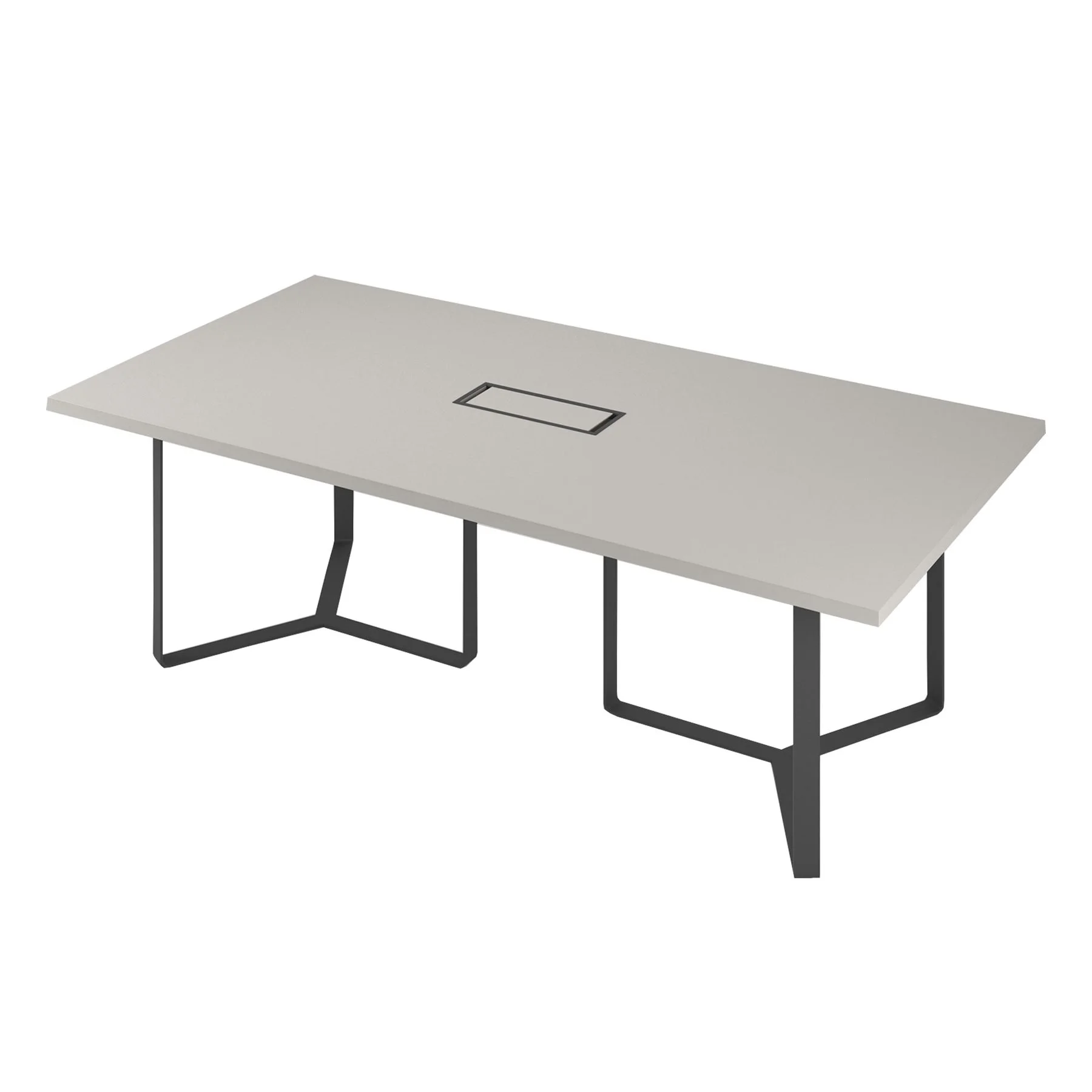 Conference table Narbutas Plana, 4200 x 1200 x 750 mm, rectangular top, chipboard 36 mm, white melamine, white metal, white metal cable box