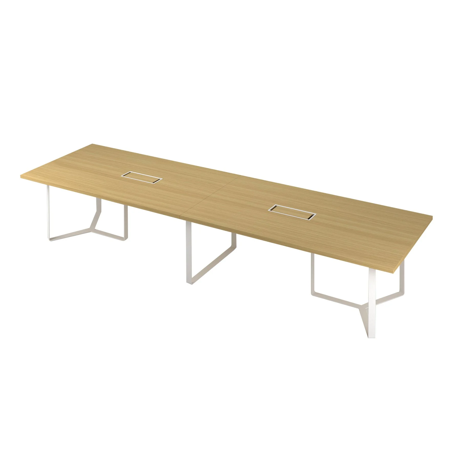 Conference table Narbutas Plana, 4200 x 1200 x 750 mm, rectangular top, chipboard 36 mm, white melamine, white metal, grey metal cable box