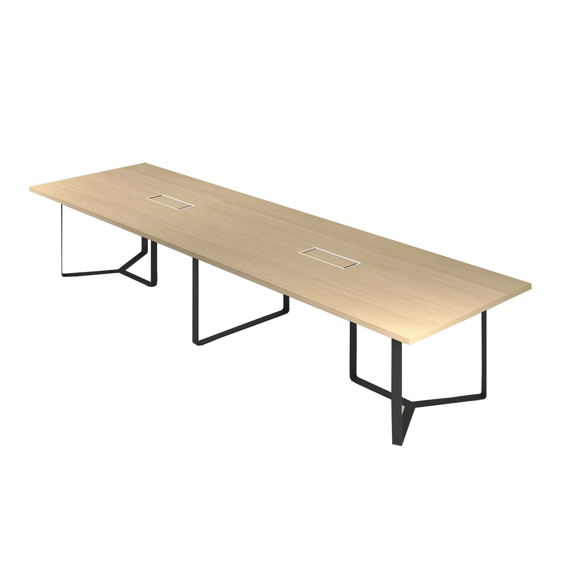 Conference table Narbutas Plana, 4200 x 1200 x 750 mm, rectangular top, chipboard 36 mm, white melamine, grey metal, black metal cable box