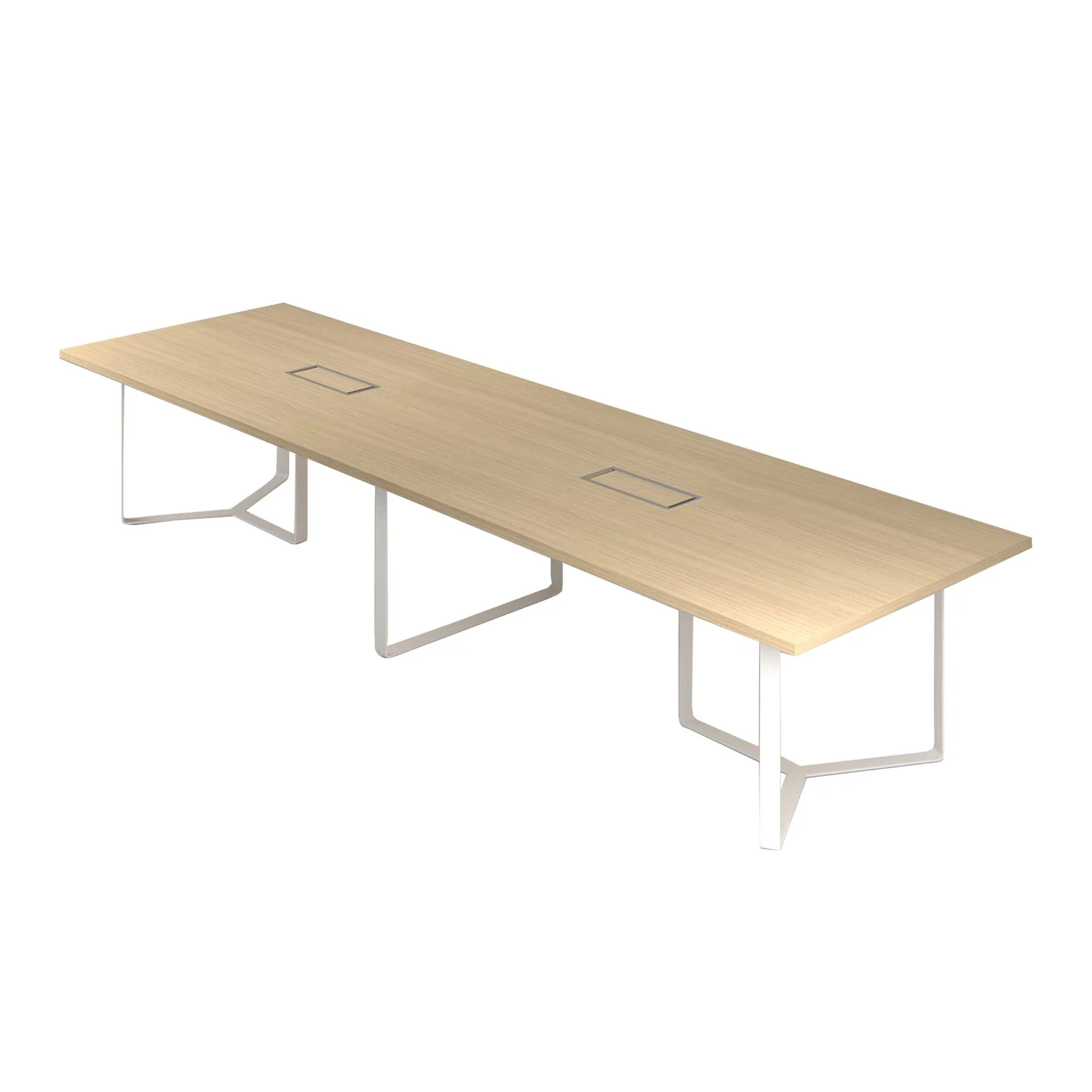Conference table Narbutas Plana, 4200 x 1200 x 750 mm, rectangular top, chipboard 36 mm, white melamine, dark bronze metal, white metal cable box