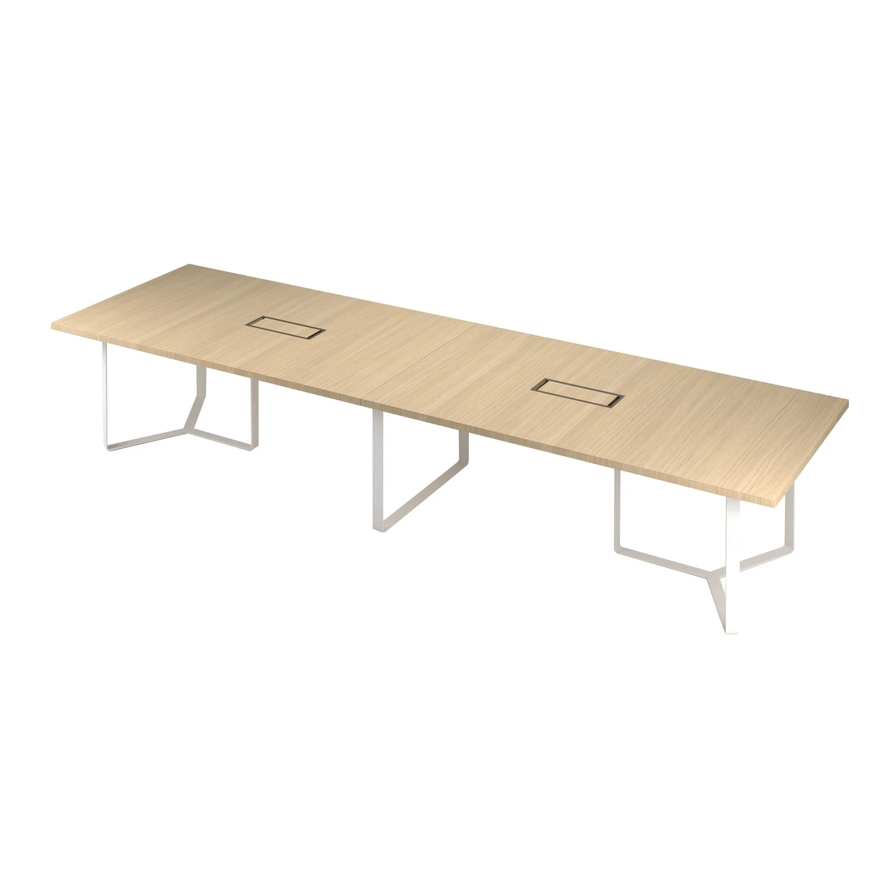 Conference table Narbutas Plana, 4200 x 1200 x 750 mm, rectangular top, chipboard 36 mm, white melamine, bronze metal, grey metal cable box