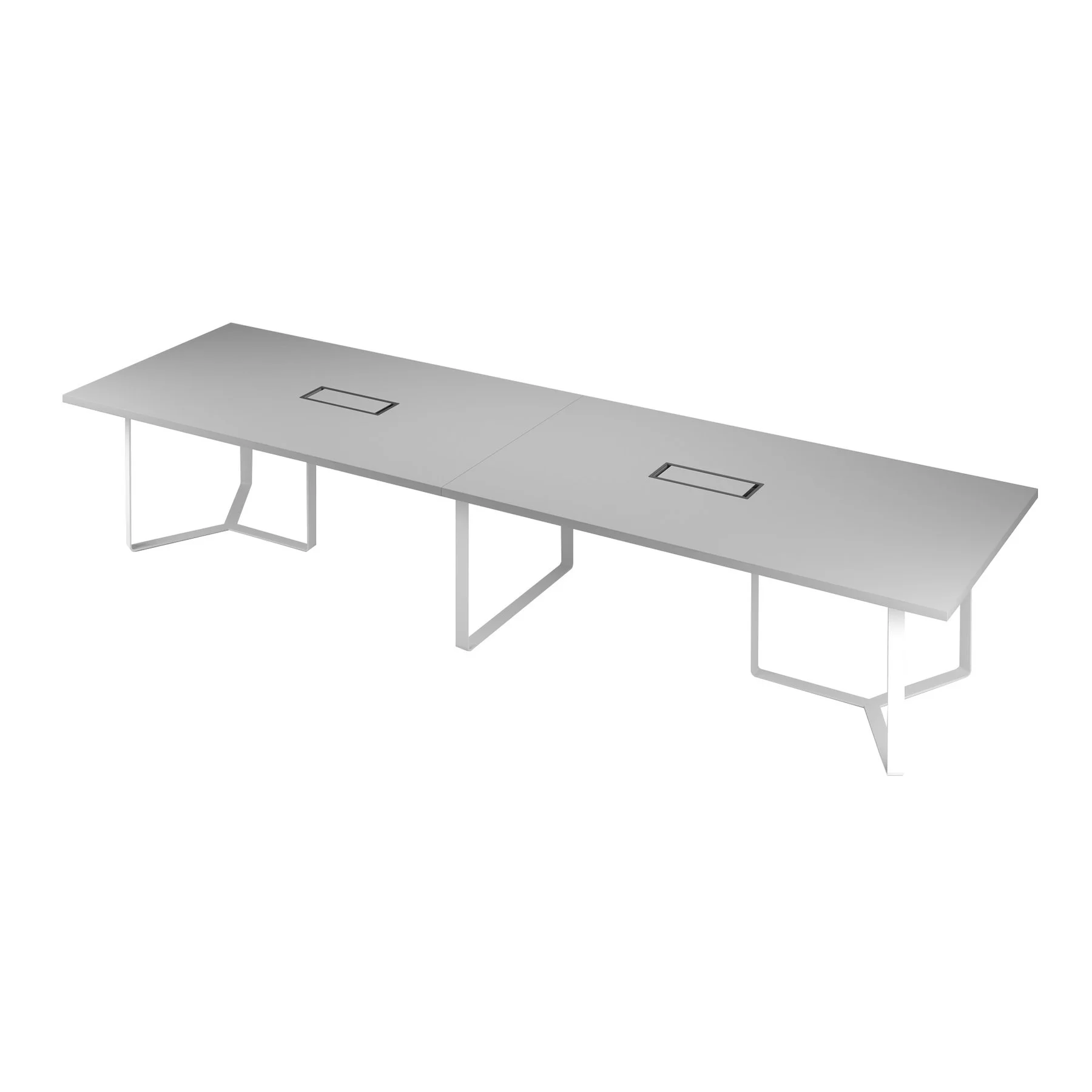 Meeting table Narbutas Plana, 4200 x 1200 x 750 mm, rectangular top, 36 mm particleboard, dark grey melamine, white metal, cable box dark grey metal