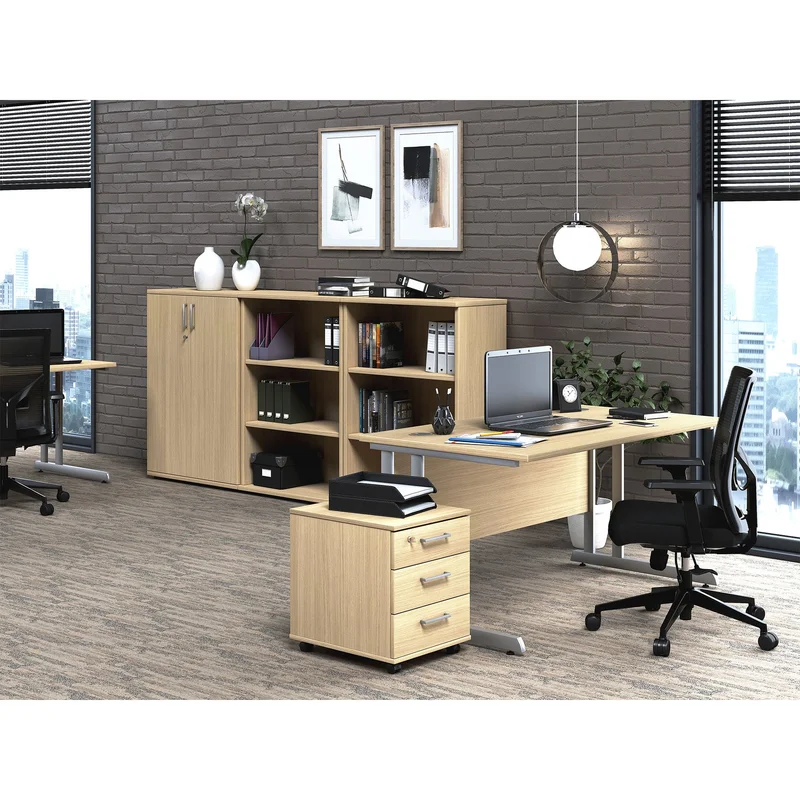 Desk Narbutas Optima C, 1400 x 800 x 720 mm, 25 mm particleboard, metal legs, melamine bleached oak