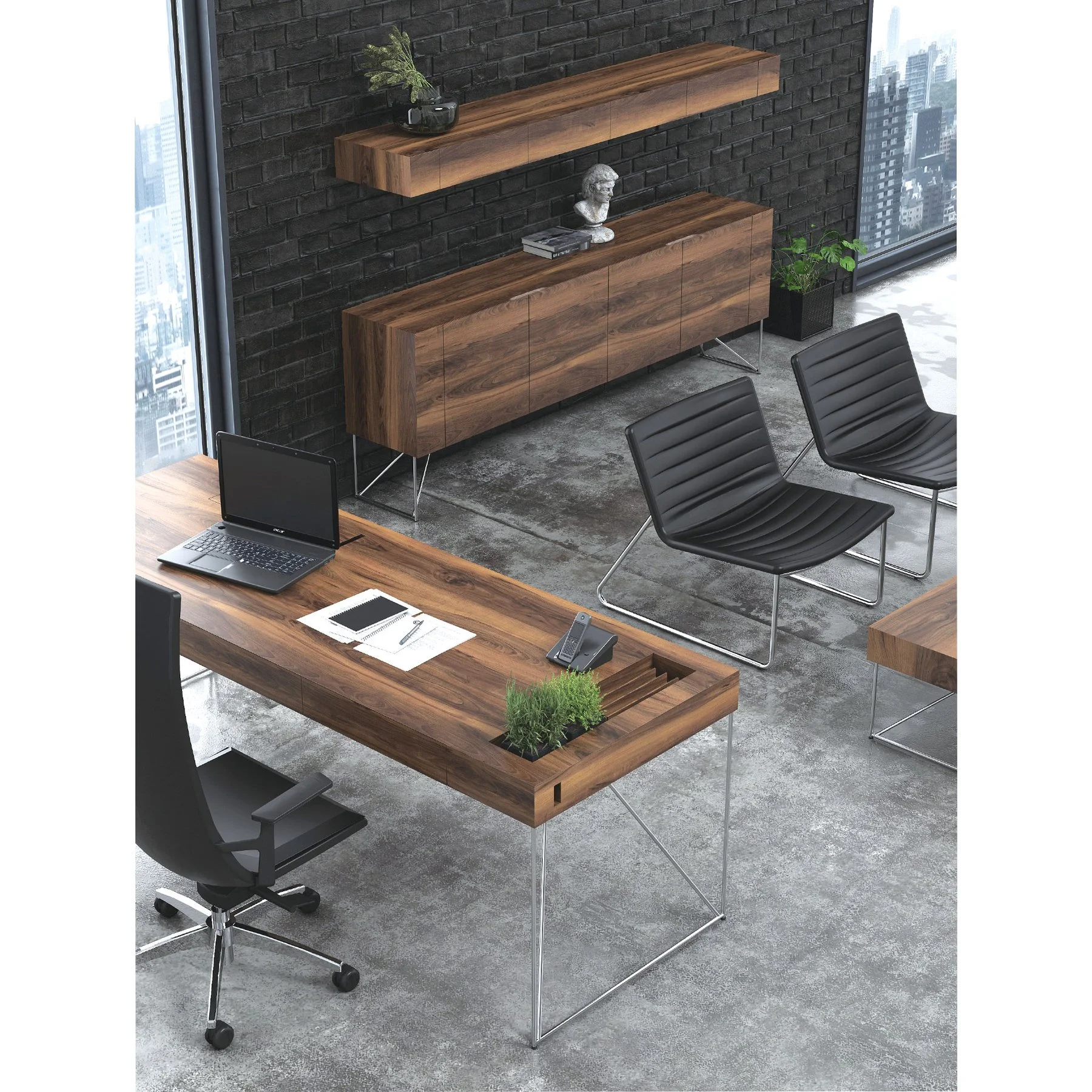 Cabinet Narbutas Air Executive, 2200 x 400 x 780 mm, walnut veneer, chrome metal