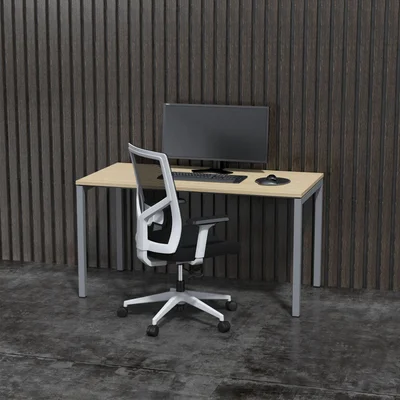 Desk Narbutas Nova U, 1400 x 700 x 740 mm, melamine bleached oak, grey metal, U-leg