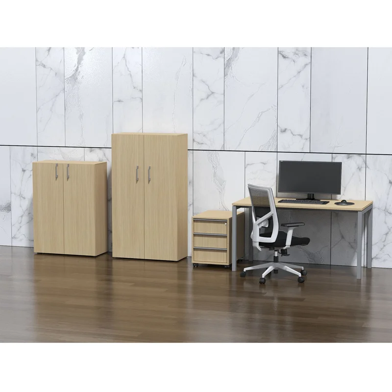 Desk Narbutas Nova U, 1400 x 700 x 740 mm, melamine bleached oak, grey metal, U-leg