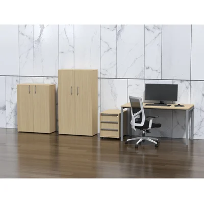 Desk Narbutas Nova U, 1400 x 700 x 740 mm, melamine bleached oak, grey metal, U-leg