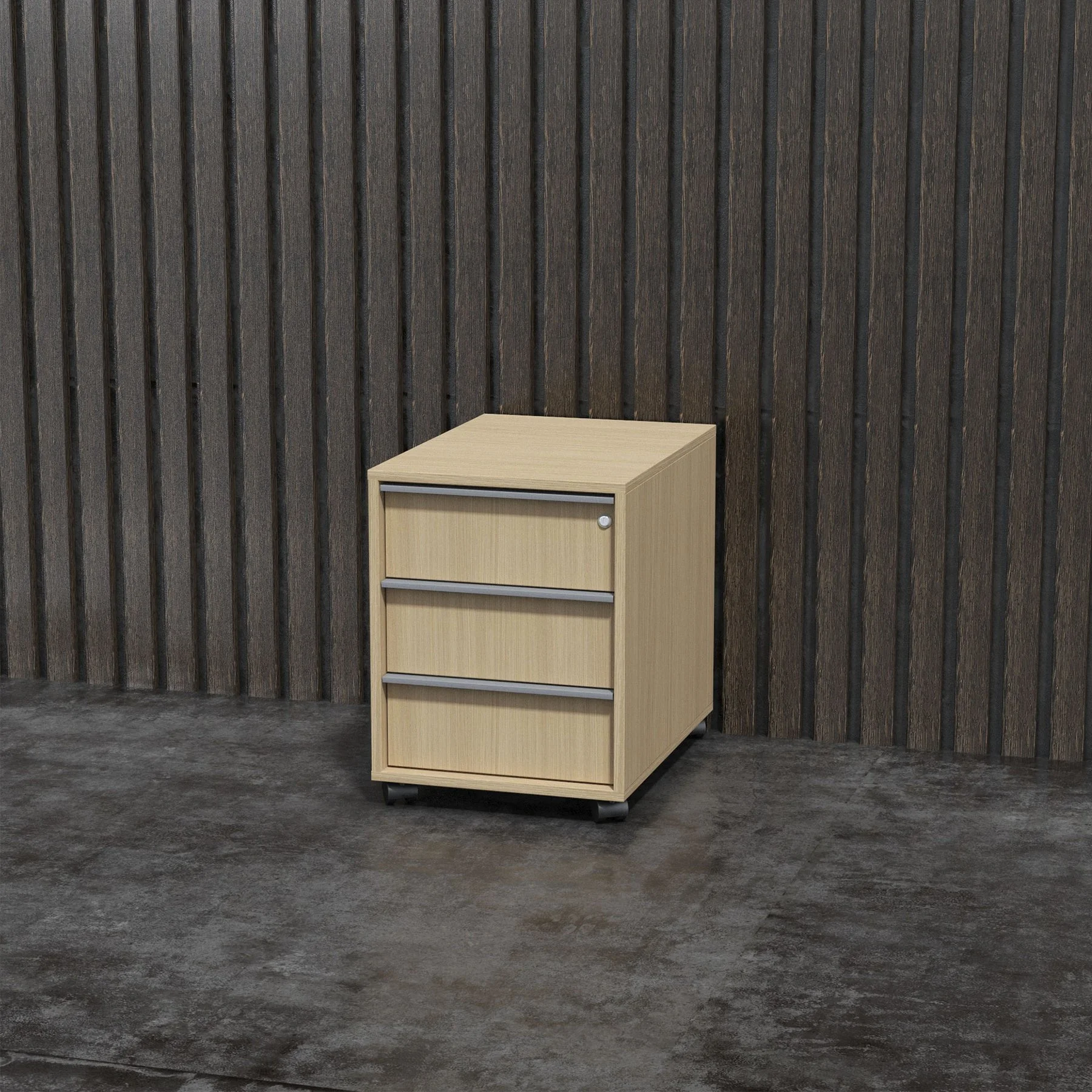 Desk container Narbutas Nova A, 428 x 600 x 560 mm, particleboard, melamine bleached oak, grey built-in handle