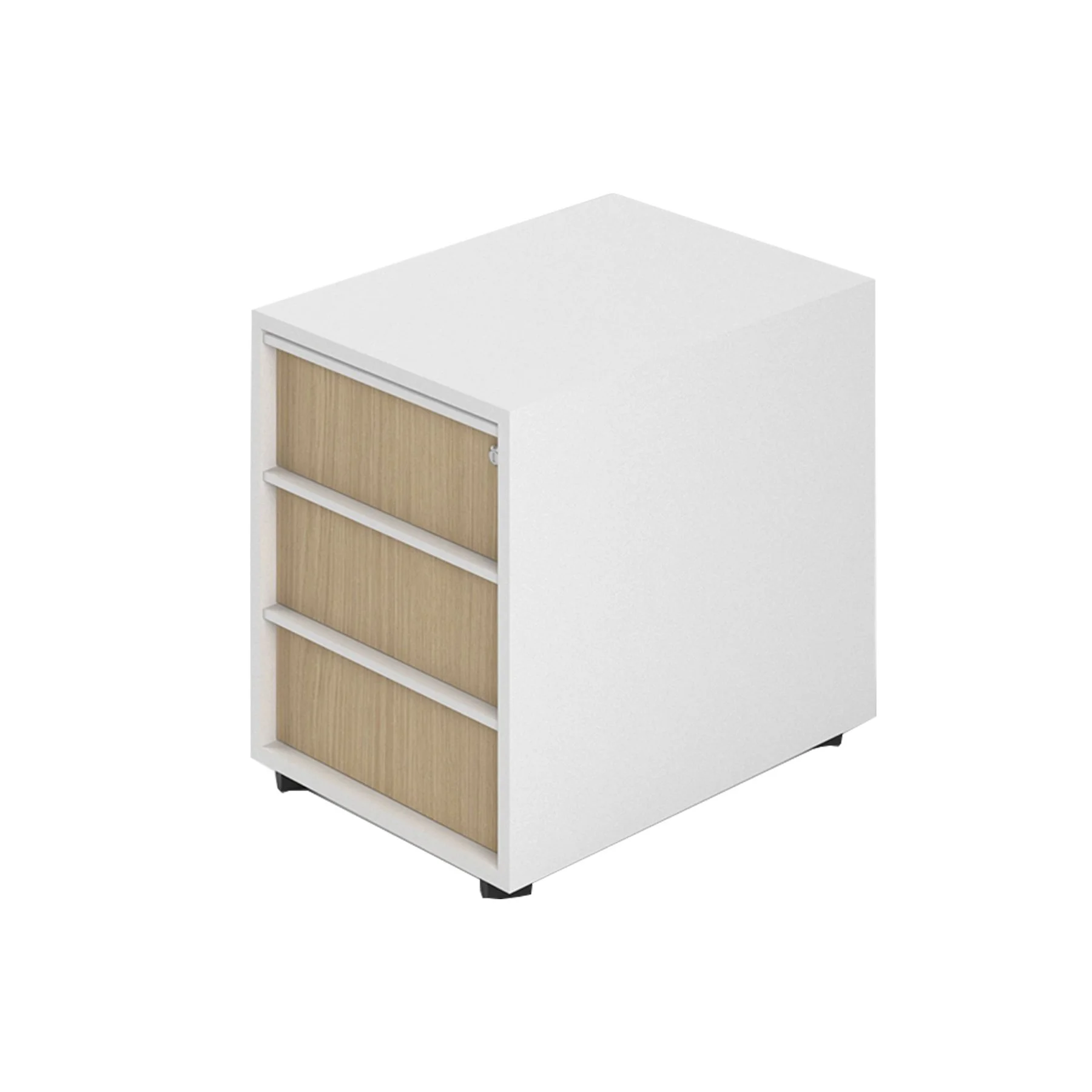 Desk container Narbutas Nova, 428 x 600 x 560 mm, with castors, particleboard, melamine bleached oak, white metal, white handle