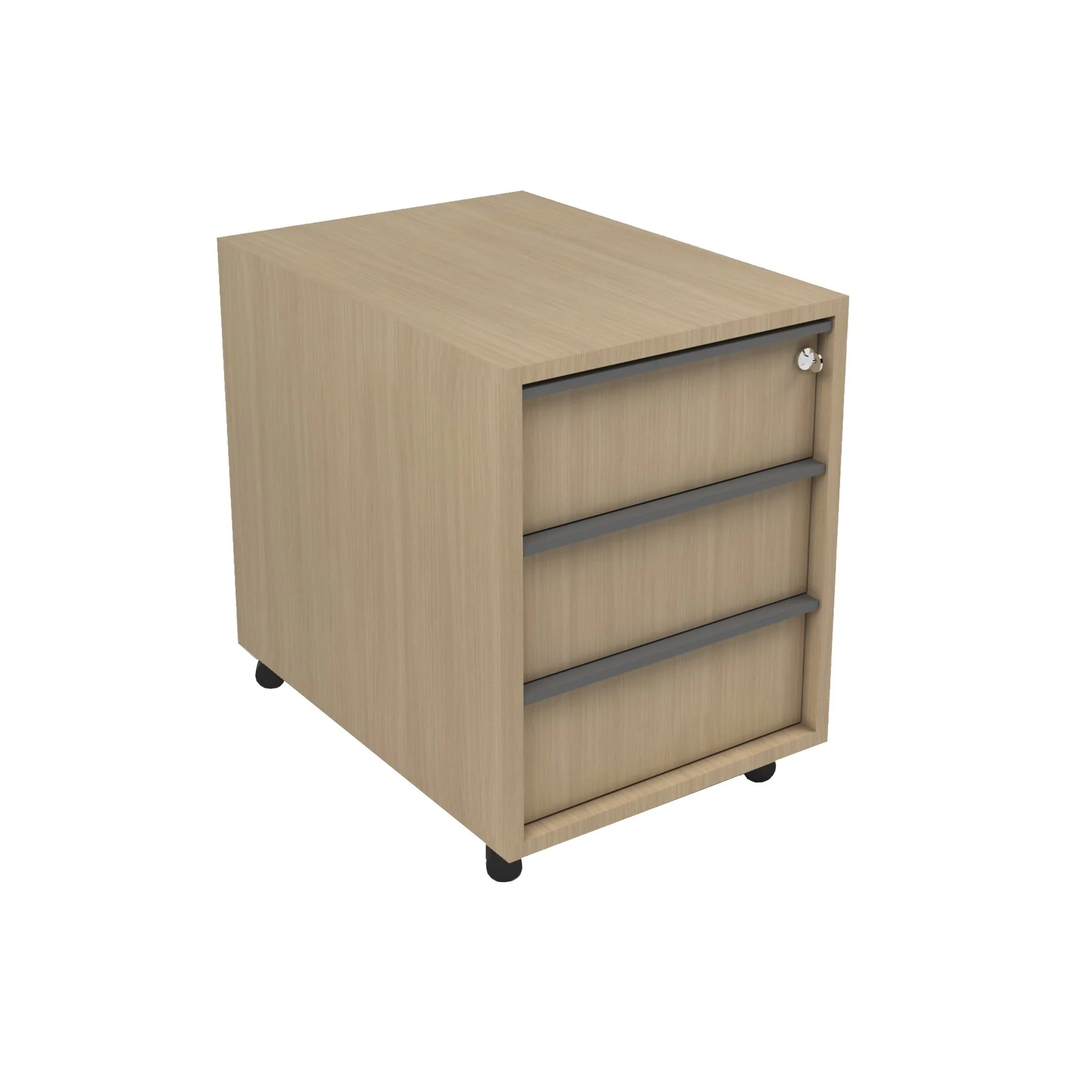 Desk container Narbutas Nova A, 428 x 600 x 560 mm, particleboard, melamine bleached oak, grey built-in handle