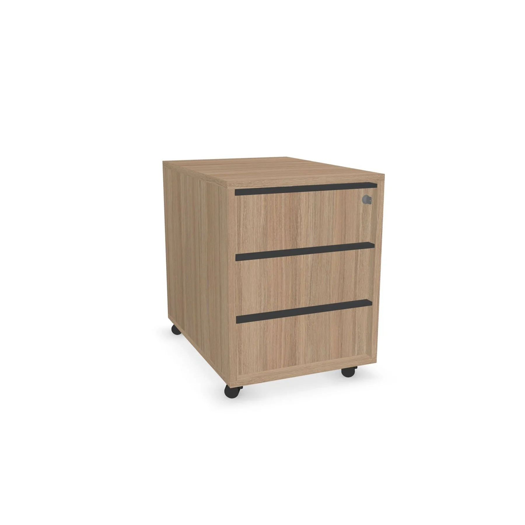 Desk container Narbutas Nova A, 428 x 600 x 560 mm, with castors, particleboard, melamine amber oak, dark grey built-in handle