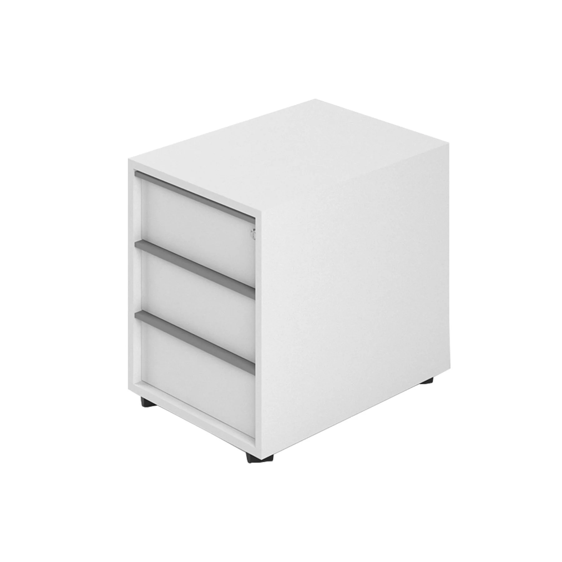 Desk container Narbutas Nova, 428 x 600 x 560 mm, with castors, particleboard, white melamine, white metal, grey handle