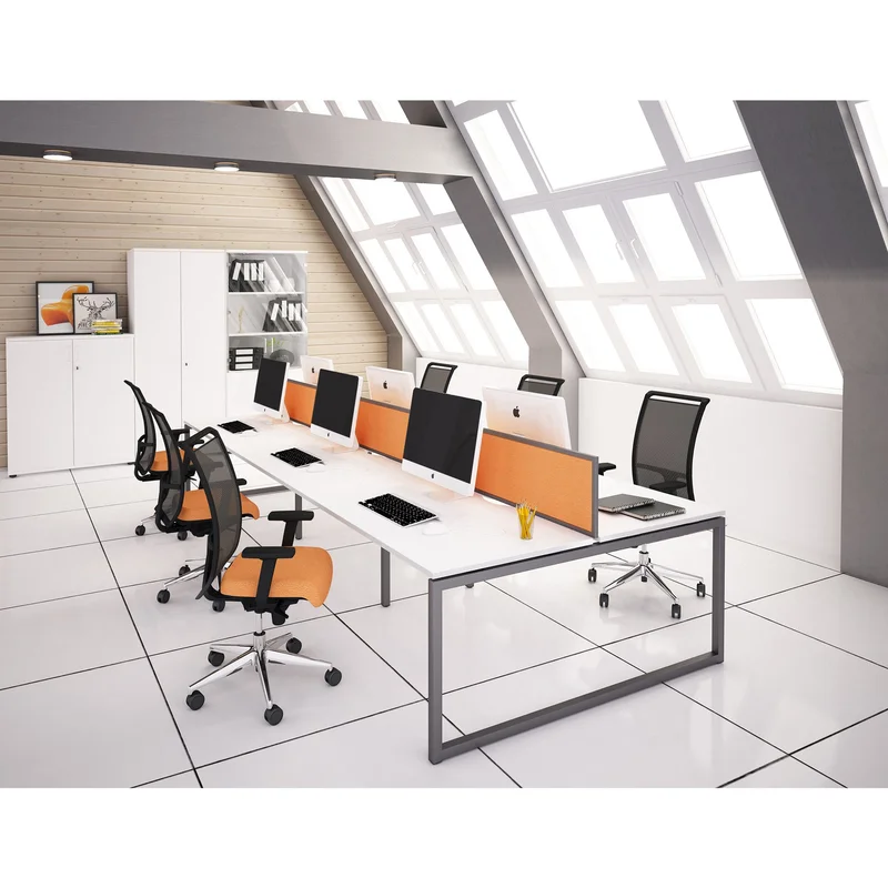 Partition panel Narbutas Nova Fabric, for double workstation desks, 1400 x 20 x 350 mm, fabric Velito Presto light mint, 12 mm particleboard, black metal