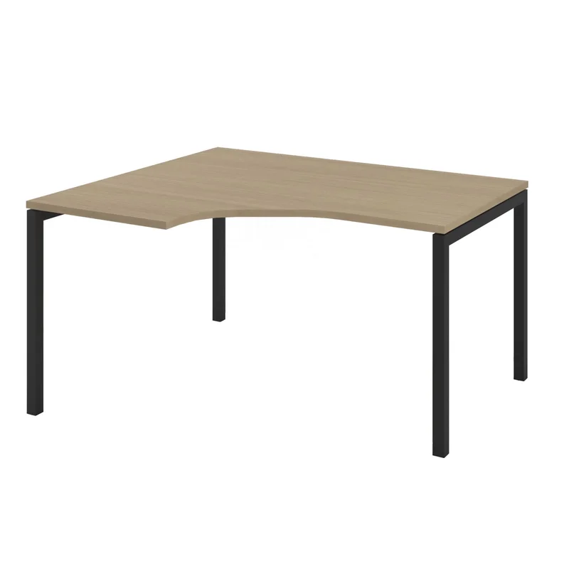 Desk Narbutas Nova U, corner, 1400 x 1200 x 740 mm, melamine bleached oak, black metal, U-leg