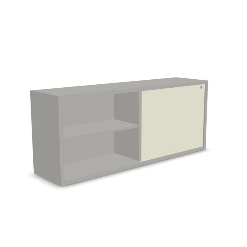 Cabinet Narbutas Nova Executive, 1400 x 350 x 570 mm, particleboard, pearl grey melamine, white plexiglass