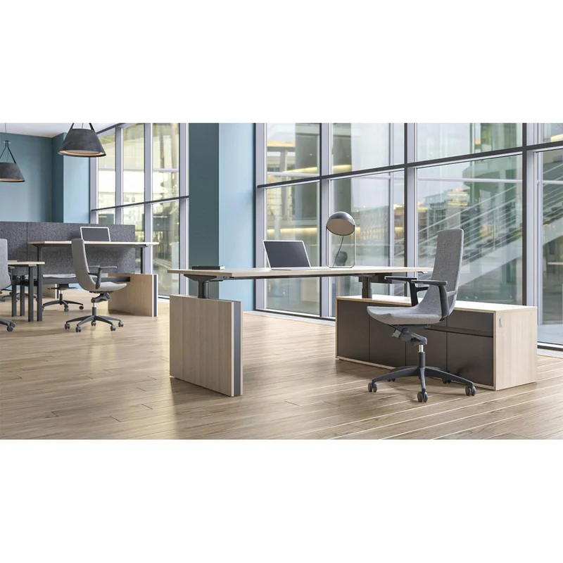 Desk Narbutas Motion Executive, height-adjustable, 2000 x 900 mm, H=700–1200 mm, 25 mm particleboard, dark walnut melamine, black metal