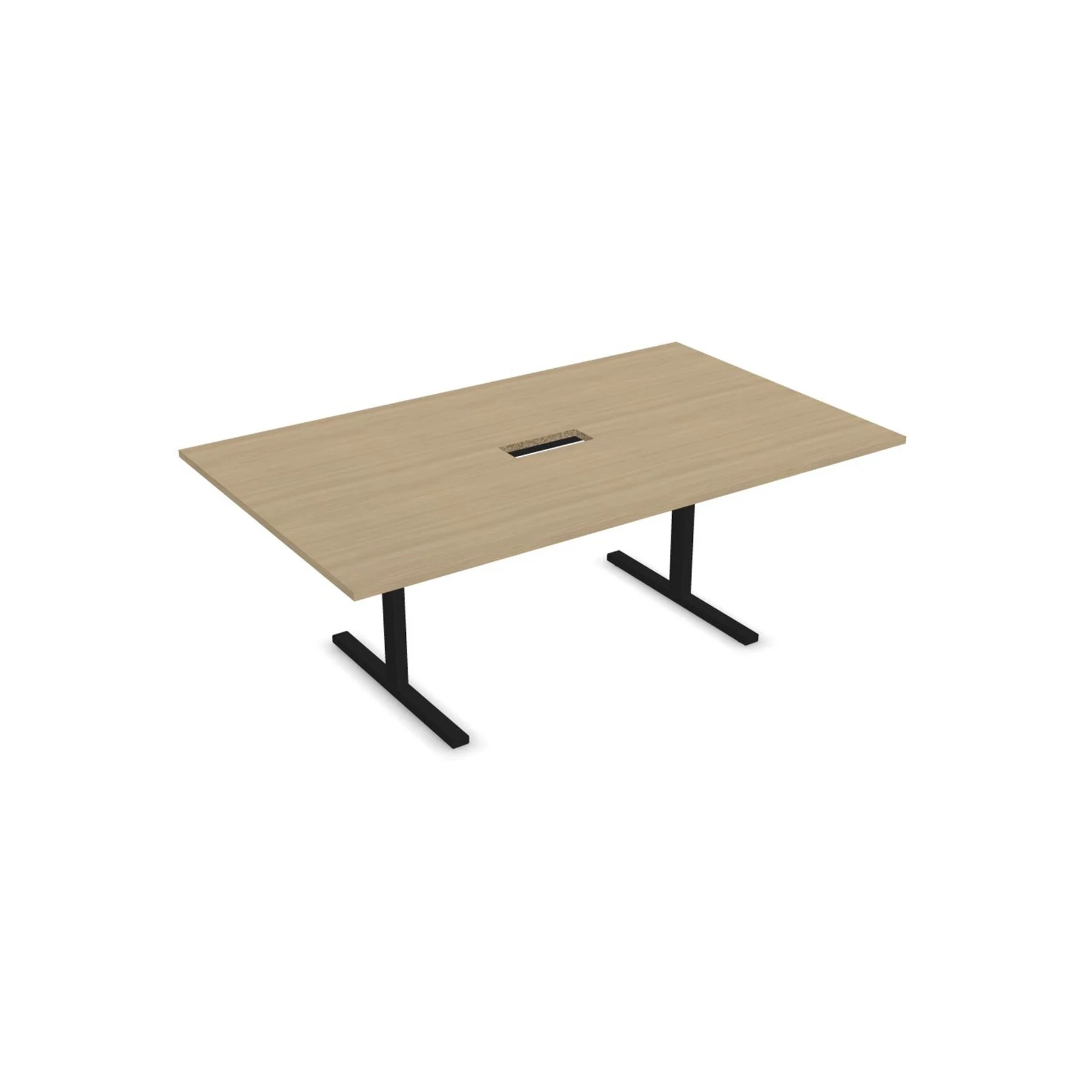 Conference table Narbutas T-Easy, 2000 x 1200 x 740 mm, rectangular top, 25 mm particleboard, melamine bleached oak, black metal, leg type I