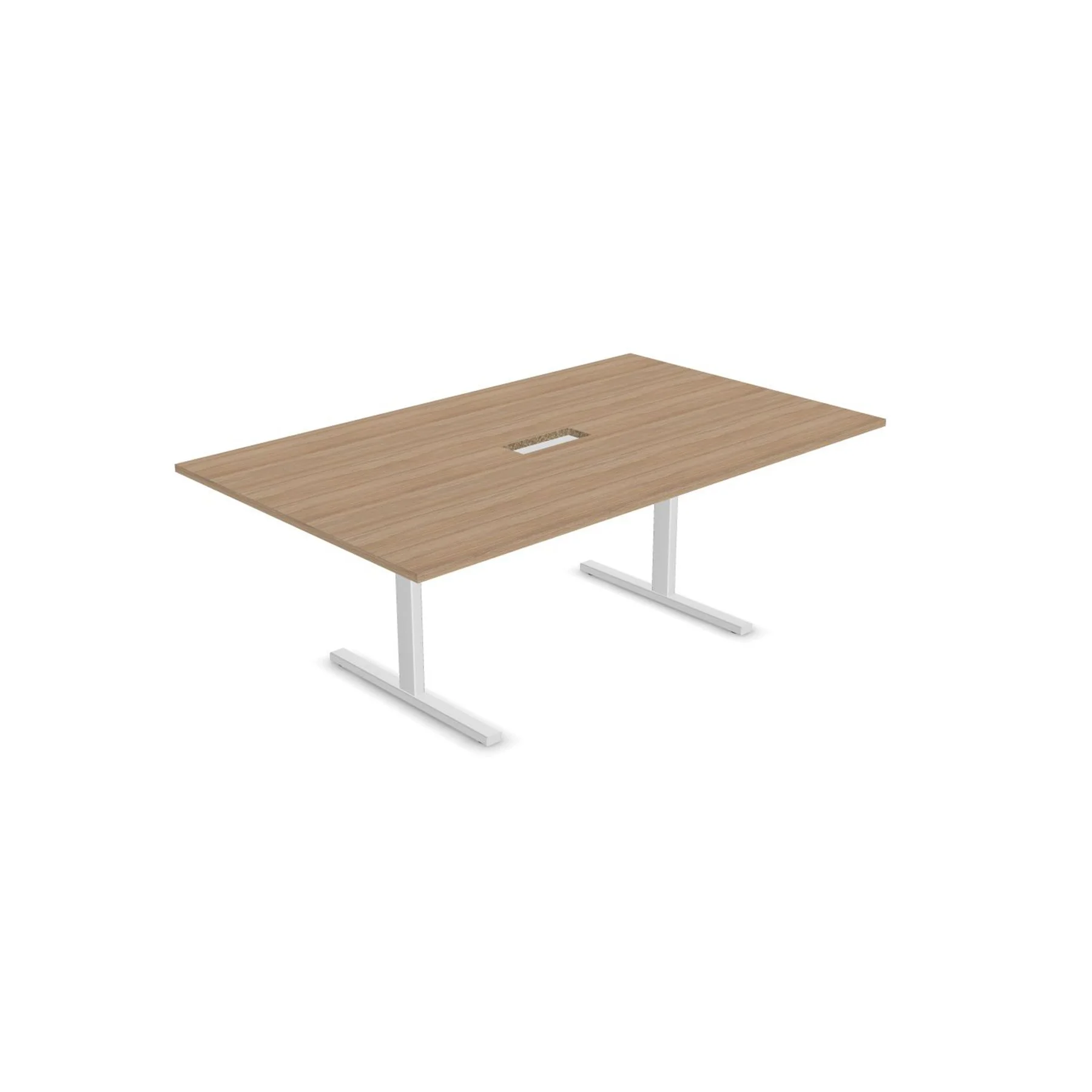 Conference table Narbutas T-Easy, 2000 x 1200 x 740 mm, rectangular top, 25 mm particleboard, melamine amber oak, white metal, leg type I