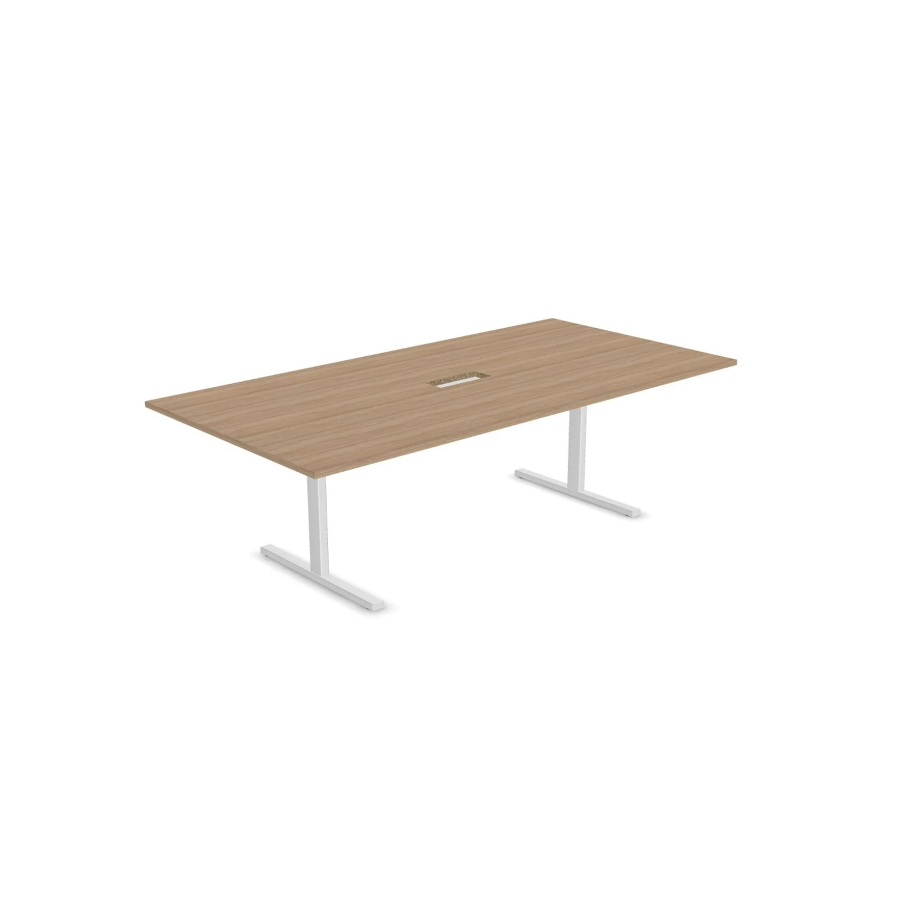 Заседателна маса Narbutas T-Easy, 2400 x 1200 x 740 mm, правоъгълен плот, ПДЧ 25 mm, меламин кехлибарен дъб, бял метал, крак тип I