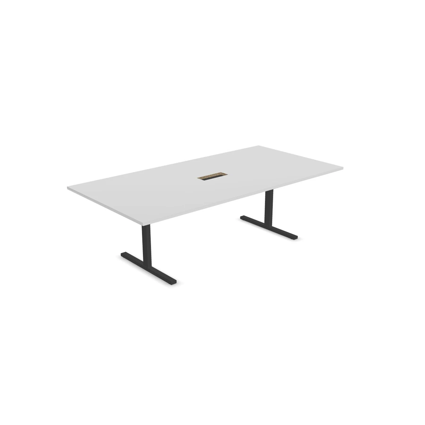 Conference table Narbutas T-Easy, 2400 x 1200 x 740 mm, rectangular top, 25 mm particleboard, white melamine, dark grey metal, leg type I