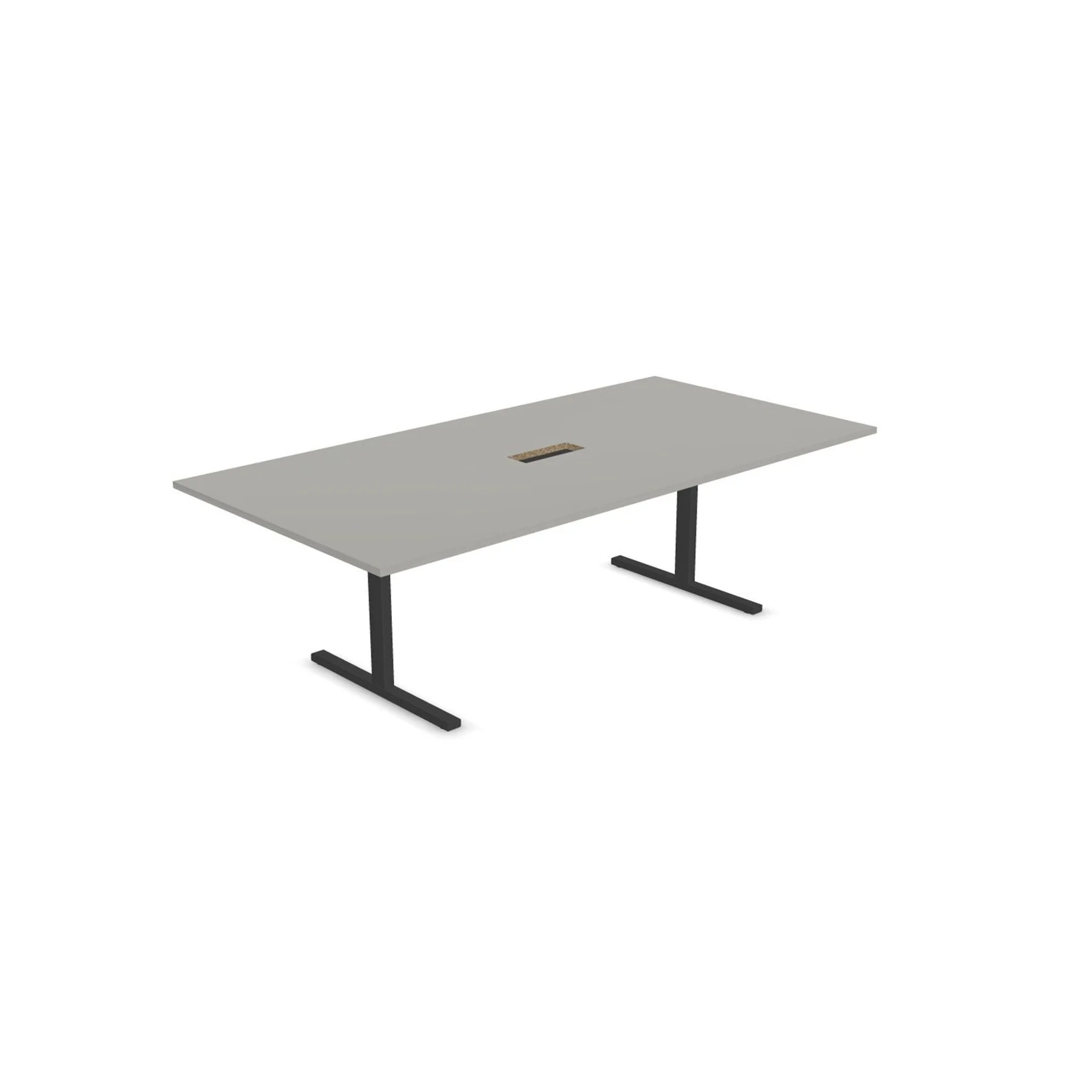 Conference table Narbutas T-Easy, 2400 x 1200 x 740 mm, rectangular top, 25 mm particleboard, pearl grey melamine, dark grey metal, leg type I