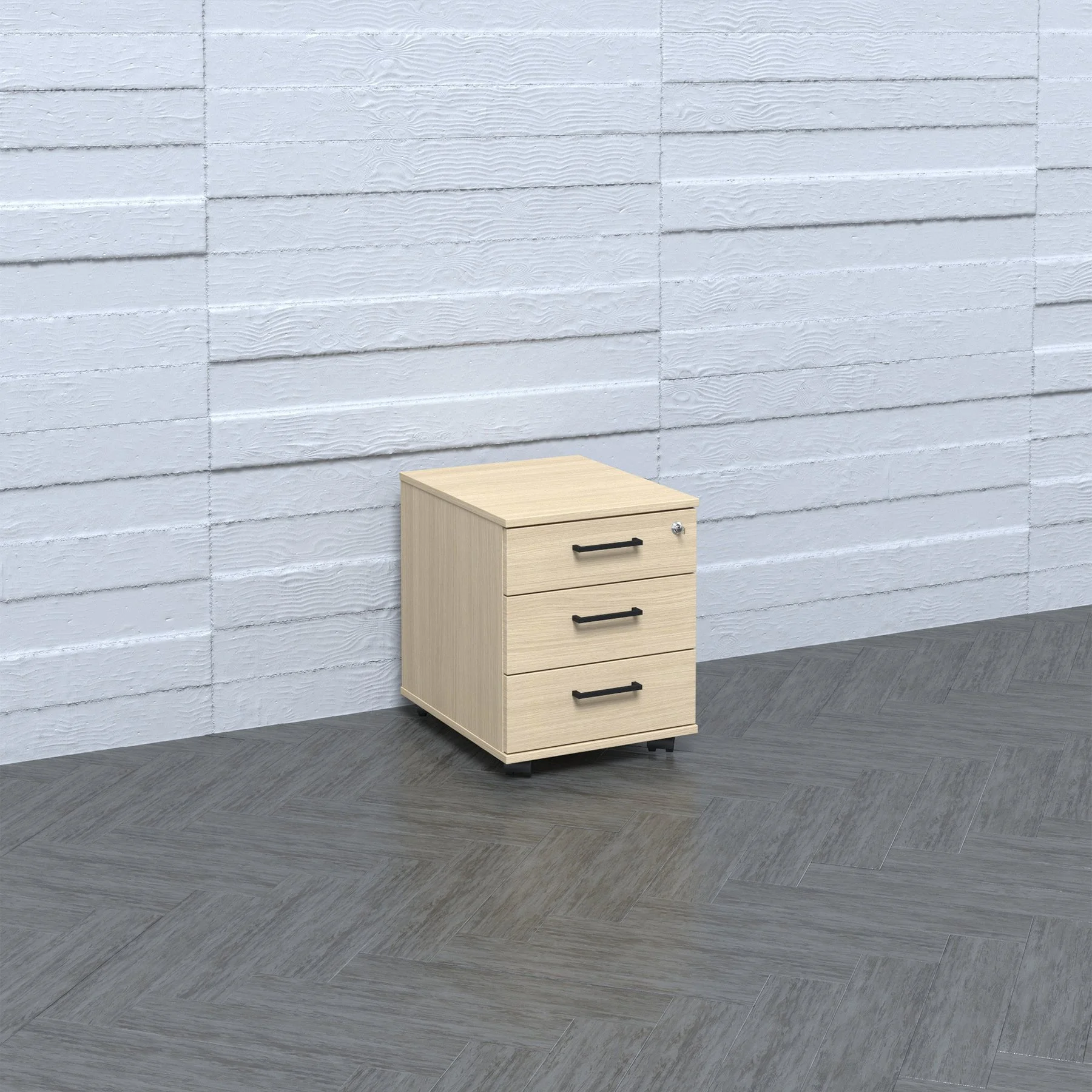 Desk pedestal Narbutas Optima, 415 x 500 x 510 mm, with castors, particleboard, melamine amber oak, black rectangular handle