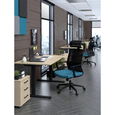 Desk pedestal Narbutas Optima, 415 x 500 x 510 mm, with castors, particleboard, melamine amber oak, black rectangular handle