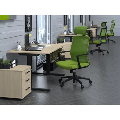 Desk pedestal Narbutas Optima, 415 x 500 x 510 mm, with castors, particleboard, melamine amber oak, black rectangular handle