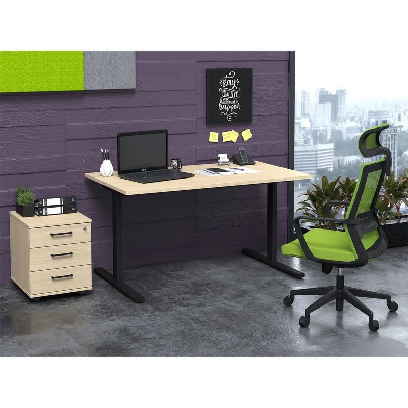 Desk pedestal Narbutas Optima, 415 x 500 x 510 mm, with castors, particleboard, melamine amber oak, black rectangular handle