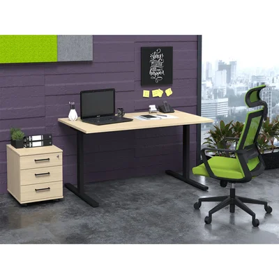 Desk pedestal Narbutas Optima, 415 x 500 x 510 mm, with castors, particleboard, melamine amber oak, black rectangular handle