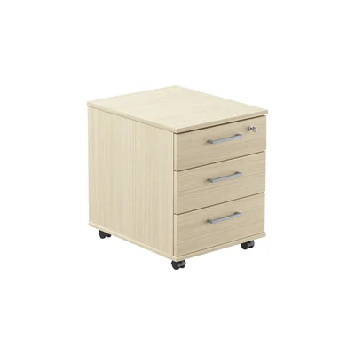 Desk pedestal Narbutas Optima, 415 x 500 x 510 mm, with castors, particleboard, melamine bleached oak, grey rectangular handle