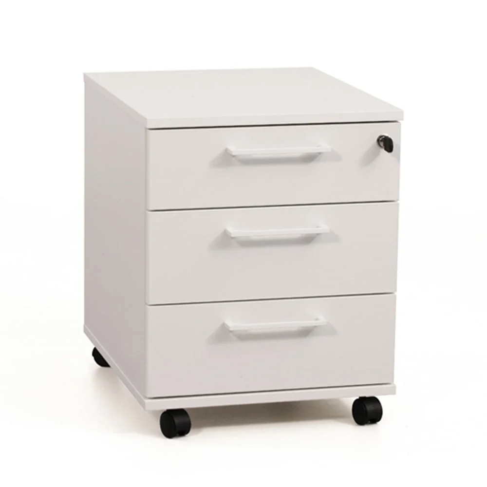 Desk pedestal Narbutas Optima, 415 x 500 x 510 mm, with castors, particleboard, rectangular handle, white