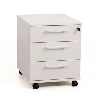 Desk pedestal Narbutas Optima, 415 x 500 x 510 mm, with castors, particleboard, rectangular handle, white