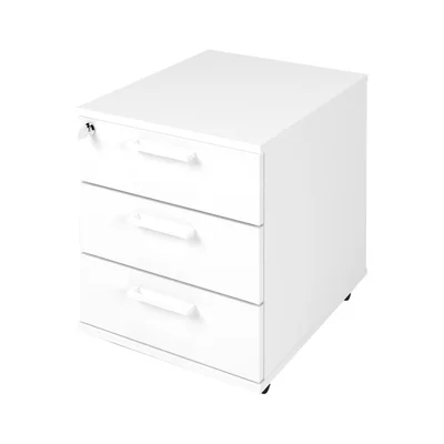 Desk pedestal Narbutas Optima, 415 x 500 x 510 mm, with castors, particleboard, rectangular handle, white