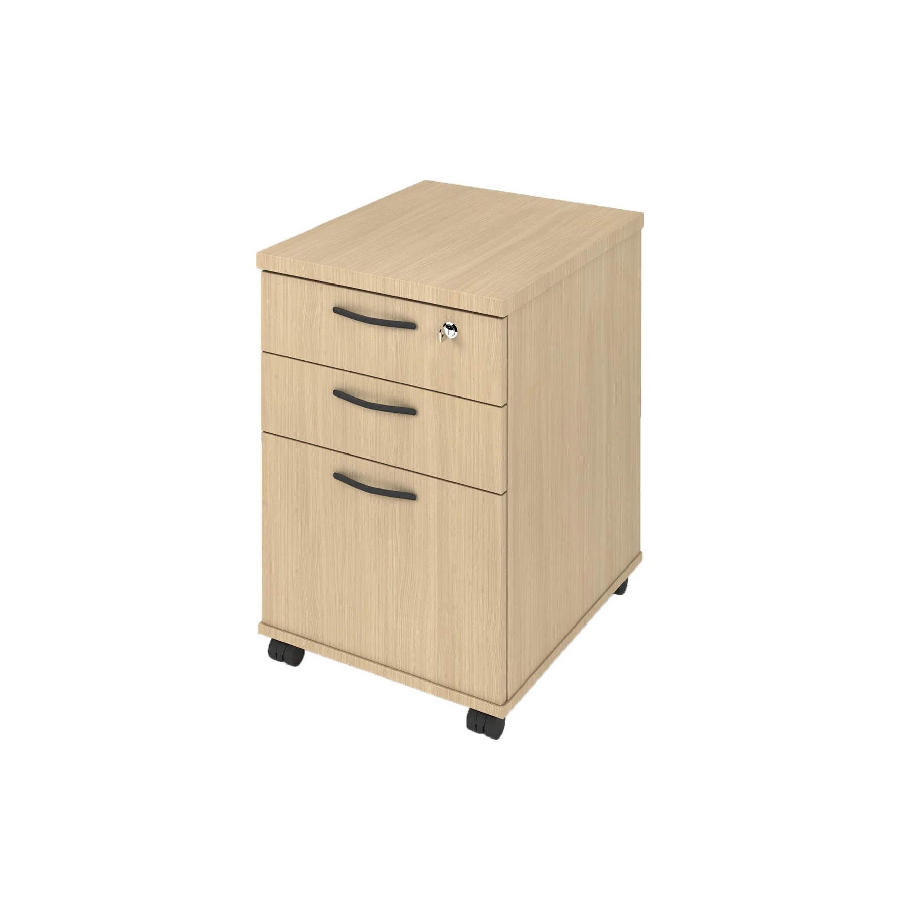 Desk pedestal Narbutas Optima, 415 x 500 x 638 mm, particleboard, melamine bleached oak, black rounded handle