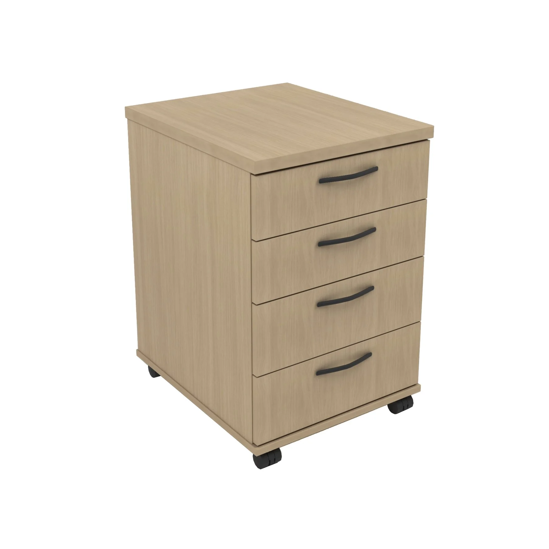 Desk pedestal Narbutas Optima, 415 x 500 x 638 mm, particleboard, melamine bleached oak, black rounded handle