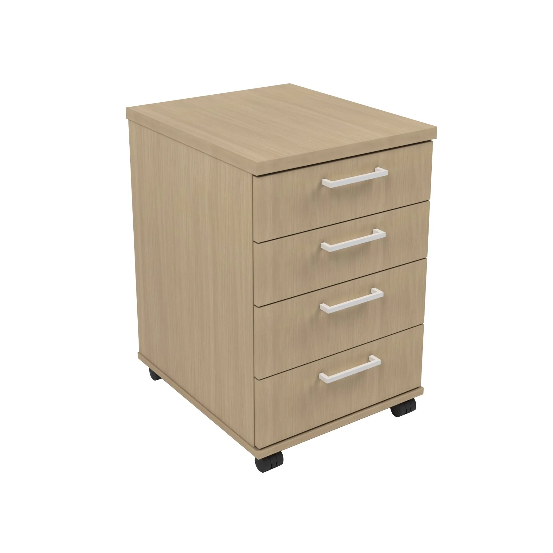 Desk pedestal Narbutas Optima, 415 x 500 x 638 mm, particleboard, melamine bleached oak, white rectangular handle